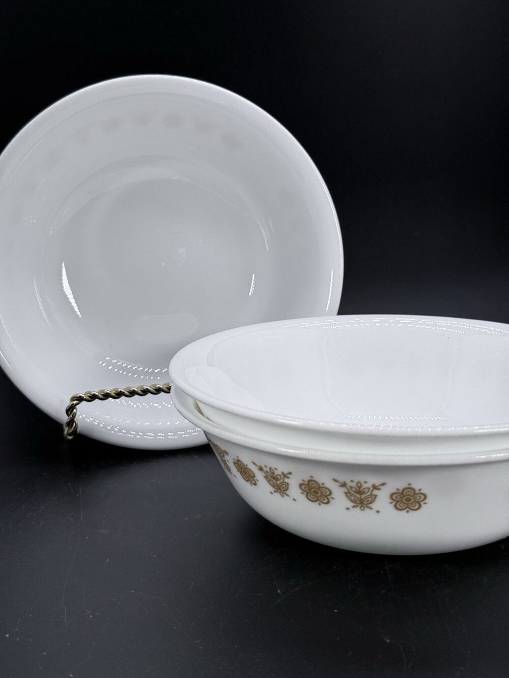 Set of 3 Retro Corelle Butterfly Gold 6 1/4" Cereal/Soup/Salad Bowls